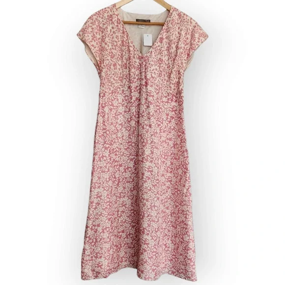 Y2K Isabella Bird White & Pink Floral V Neck Silk Midi Dress M - Picture 7 of 15